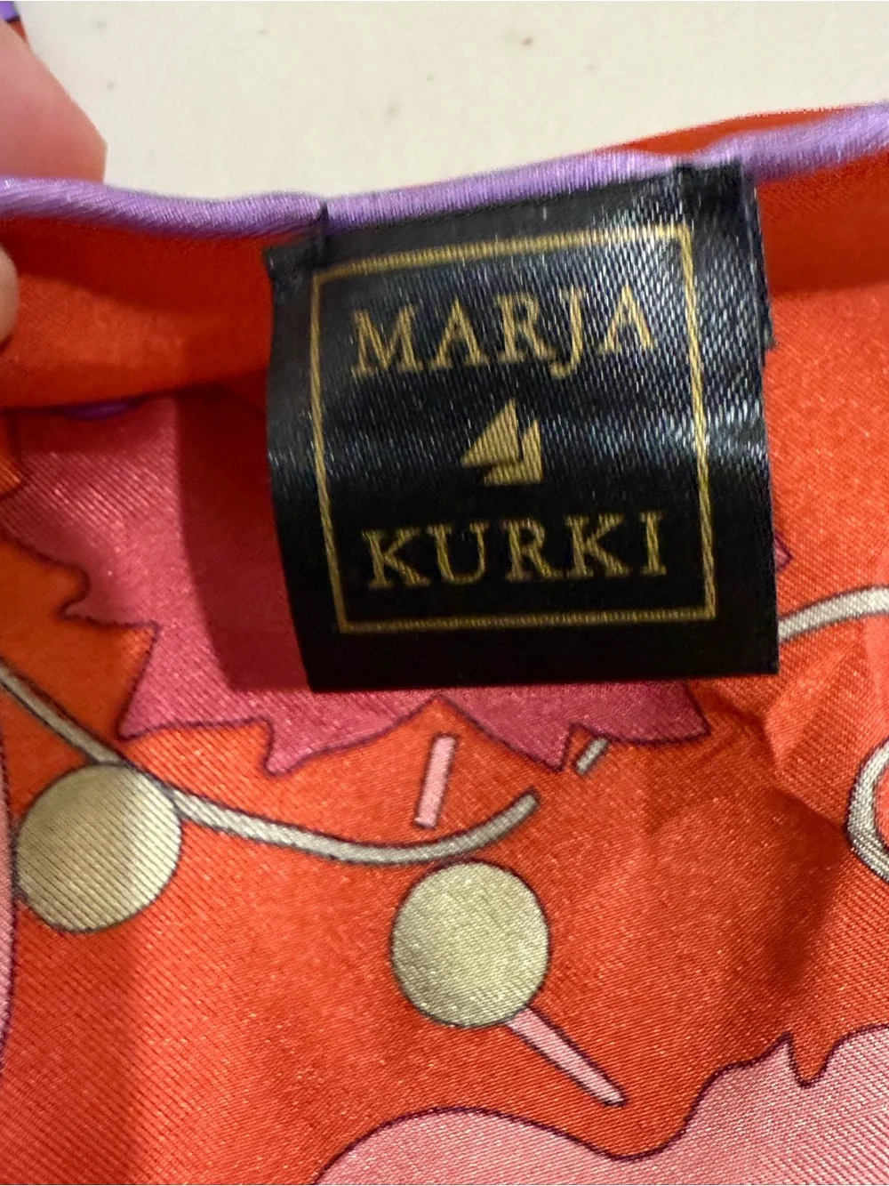 Marja kurki Red Floral and Grape Print Silk-Feel Scarf